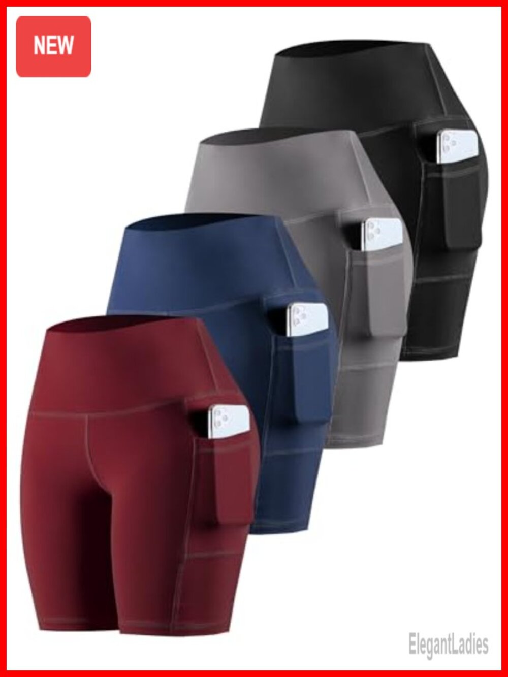 High Waisted Biker Yoga Shorts with Pockets, Tummy Control, 4 Pack